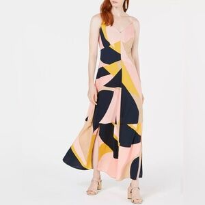 Bar III Colorblocked Double Slit Maxi Dress Lava Lamp  Size 8
